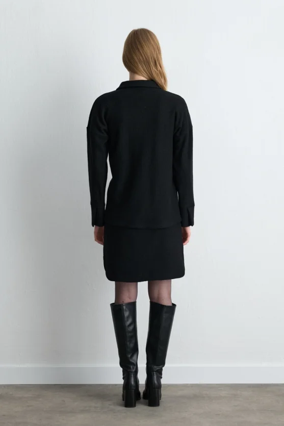 Wool Shirt Jacket with Pockets Black - 5