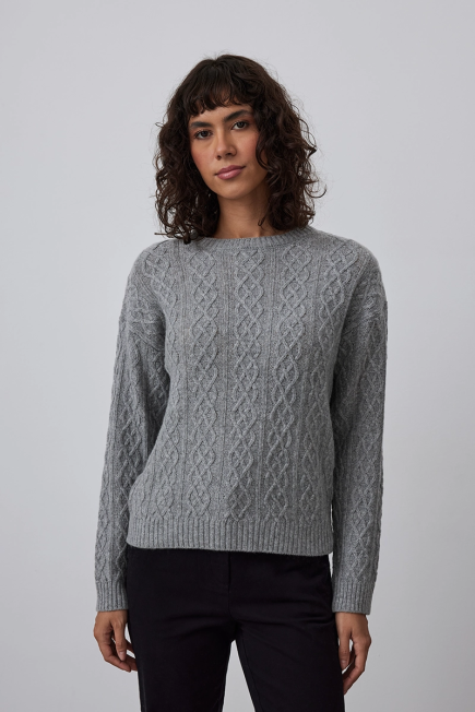 Wool Sweater with Knit Patterned - Gray Gray