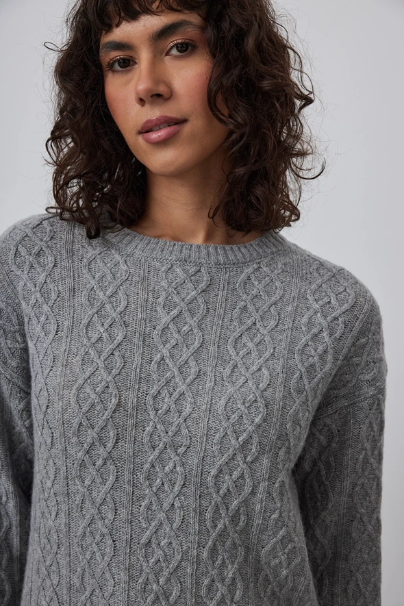 Wool Sweater with Knit Patterned - Gray - 4