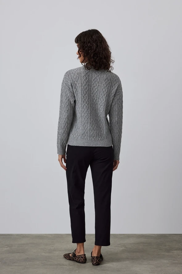 Wool Sweater with Knit Patterned - Gray - 5