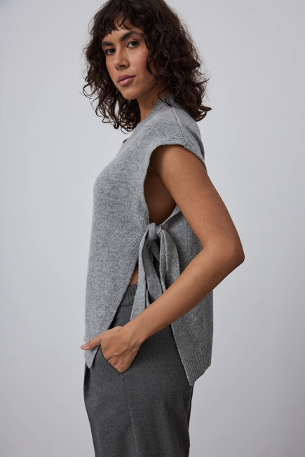 Wool Sweater with Lace-up - Gray Gray