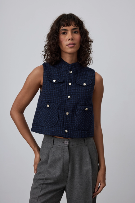 Wool Vest with Pockets - Navy Blue Navy Blue