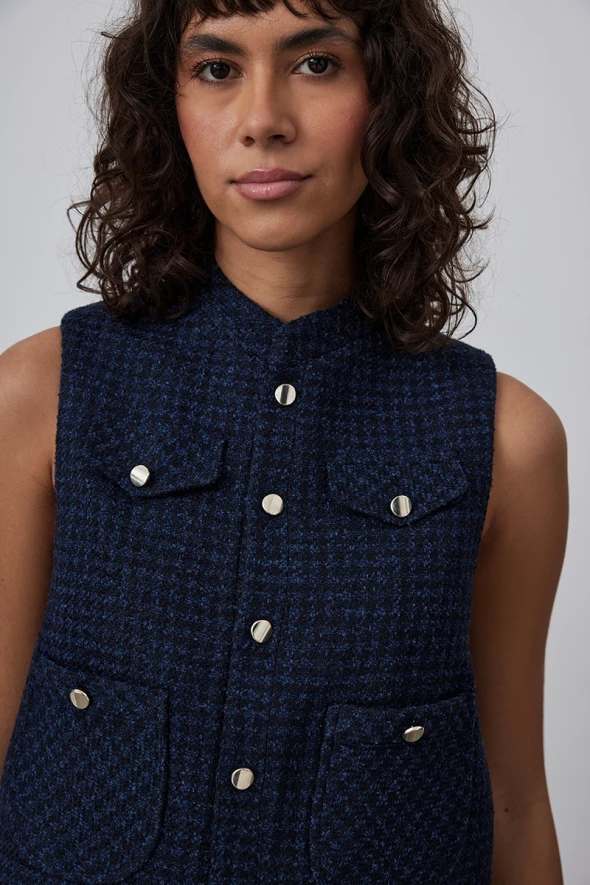 Wool Vest with Pockets - Navy Blue - 4