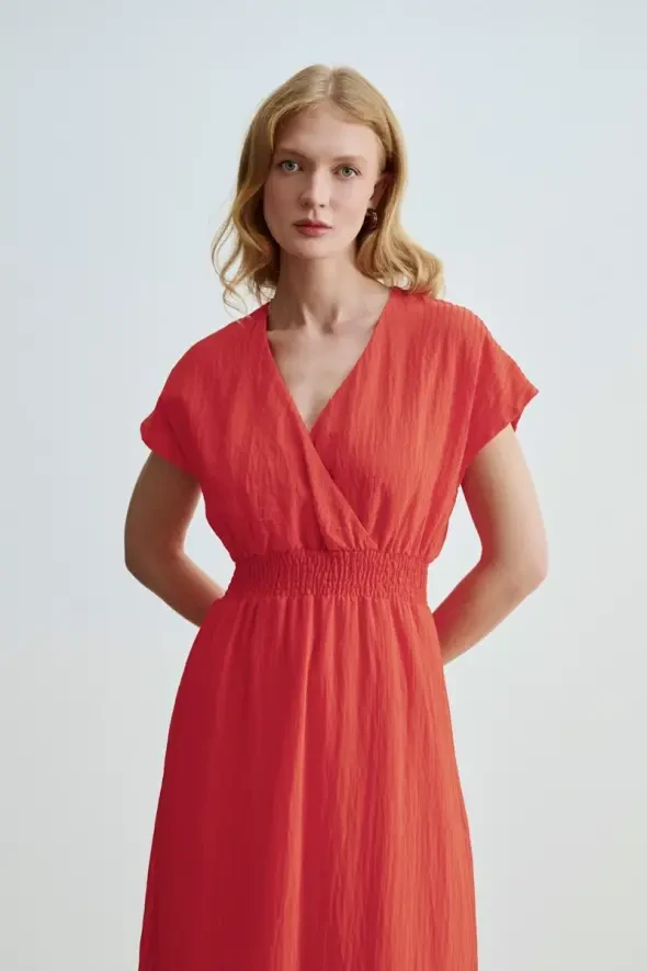 Wrap-Around Long Dress - Orange - 2