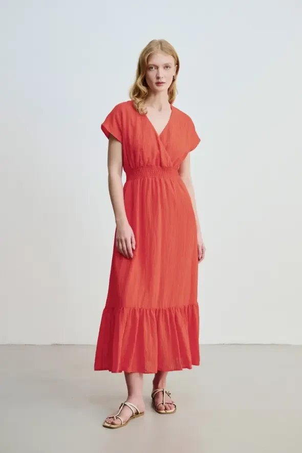 Wrap-Around Long Dress - Orange - 1
