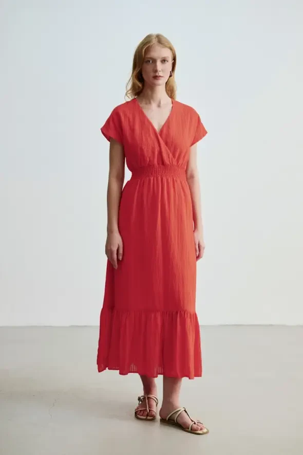 Wrap-Around Long Dress - Orange - 4