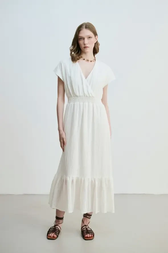 Wrap-Around Long Dress - White - 1