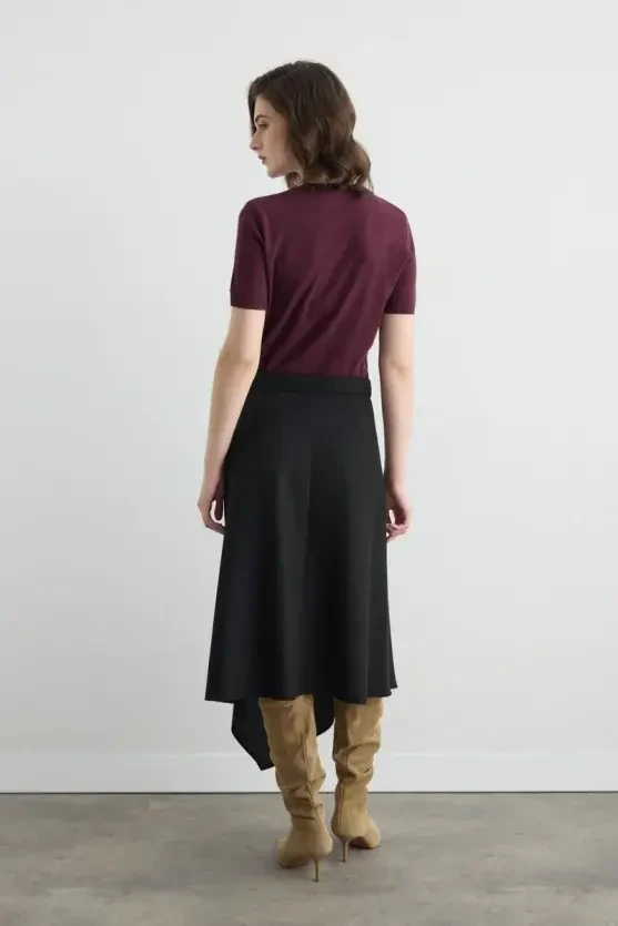 Wrap-Cut Asymmetric Wool-Blend Skirt - Black - 7