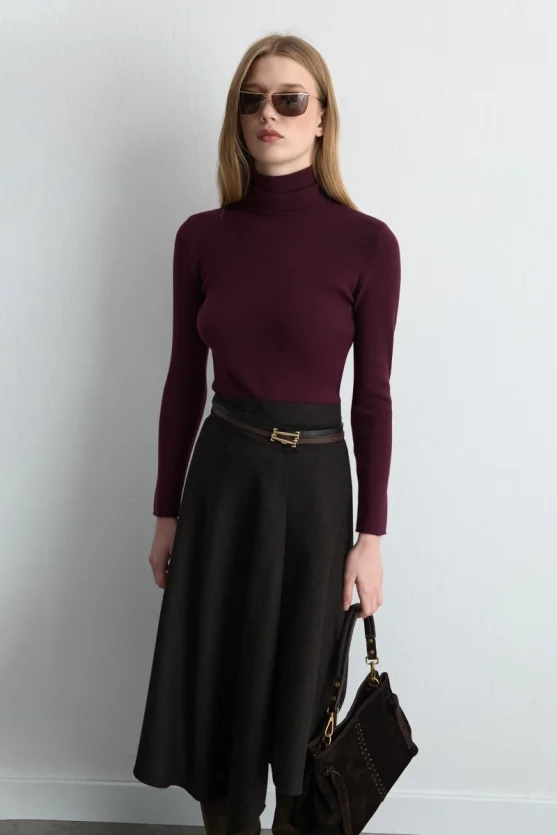 Wrap Cut Asymmetric Wool Coat Skirt Brown - Gusto