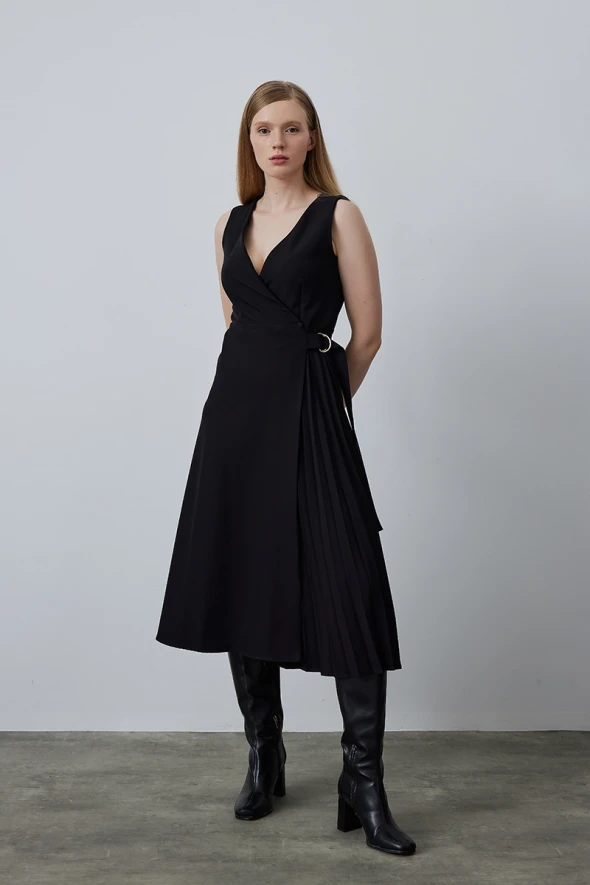 Wrap Cut Dress with Pleated Detail - 6