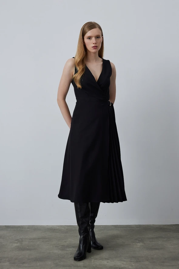 Wrap Cut Dress with Pleated Detail - 3