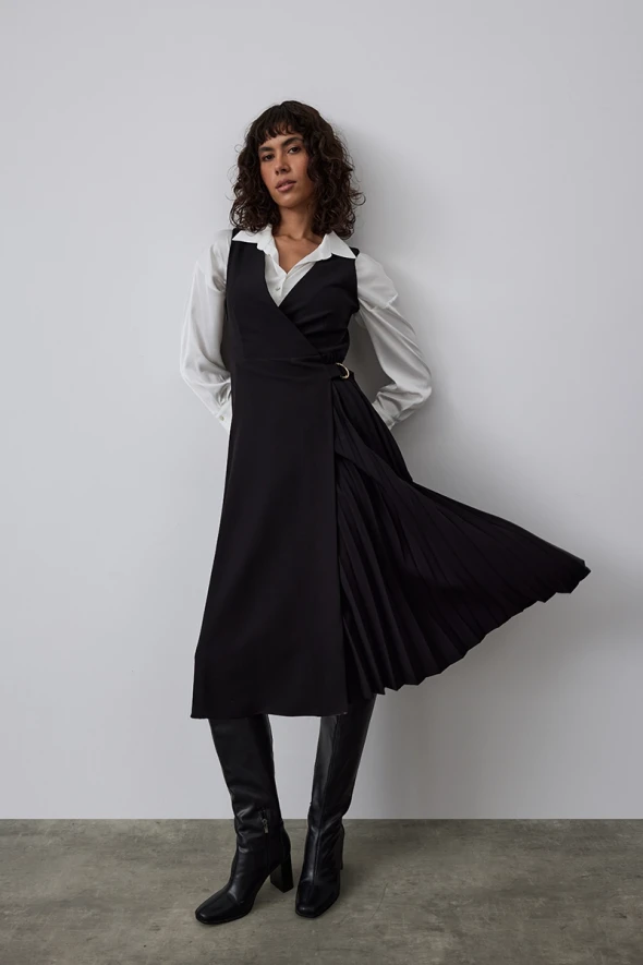 Wrap Cut Dress with Pleated Detail - 2