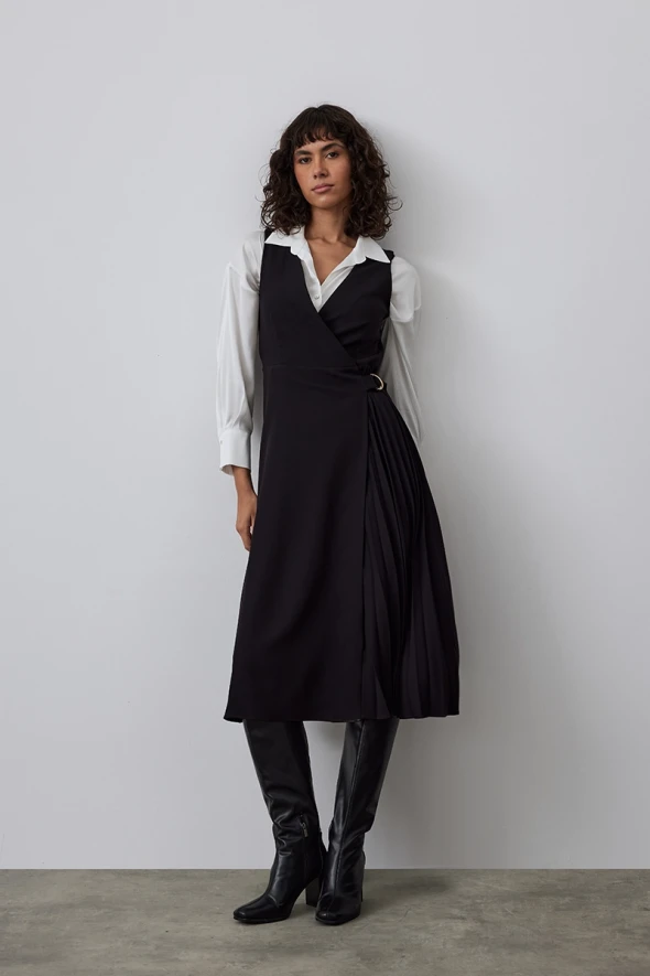 Wrap Cut Dress with Pleated Detail - 5