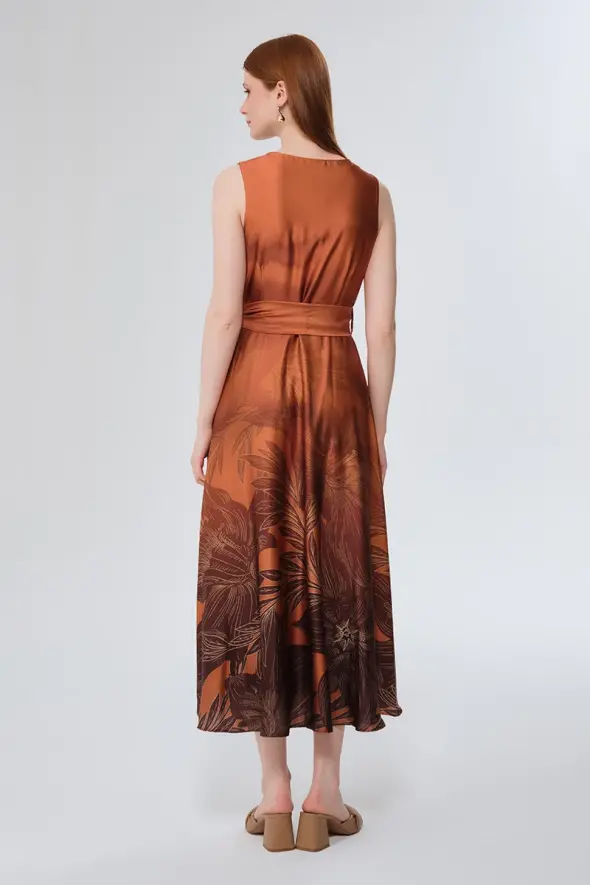 Wrap Cut Long Satin Dress - Copper - 7