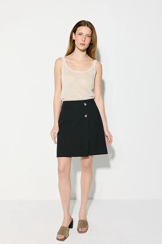 Wrap Cut Mini Skirt - Black - Gusto