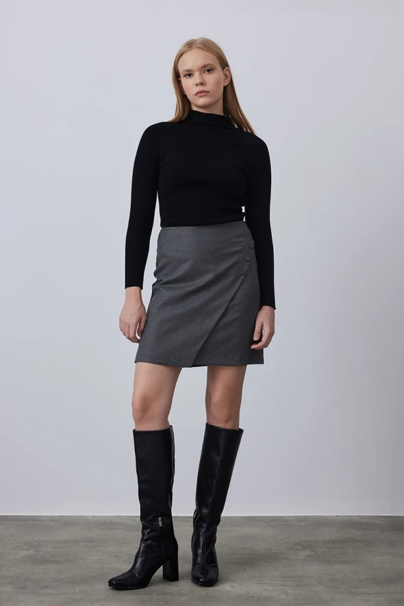 Wrap Cut Mini Skirt - Grey - 2