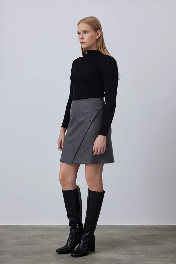 Wrap Cut Mini Skirt - Grey - 4