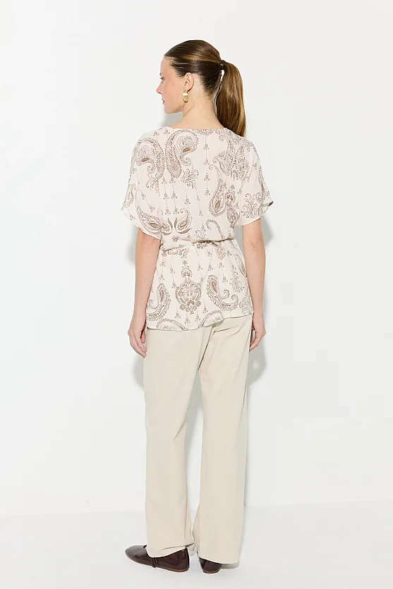 Wrap Cut Paisley Print Viscose Blouse - Ecru - 5