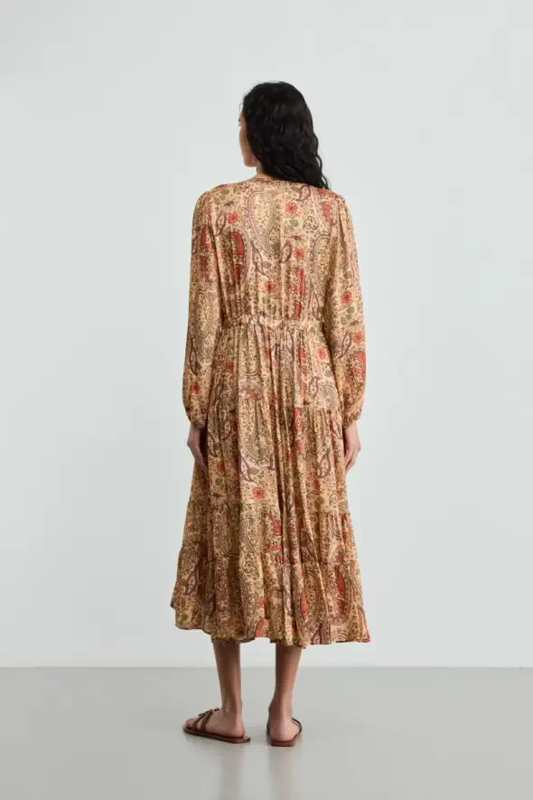 Wrap Cut Patterned Dress - Orange - 5