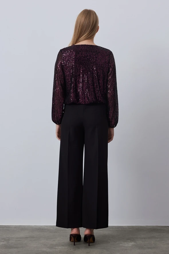 Wrap Cut Sequin Blouse - Plum - 5