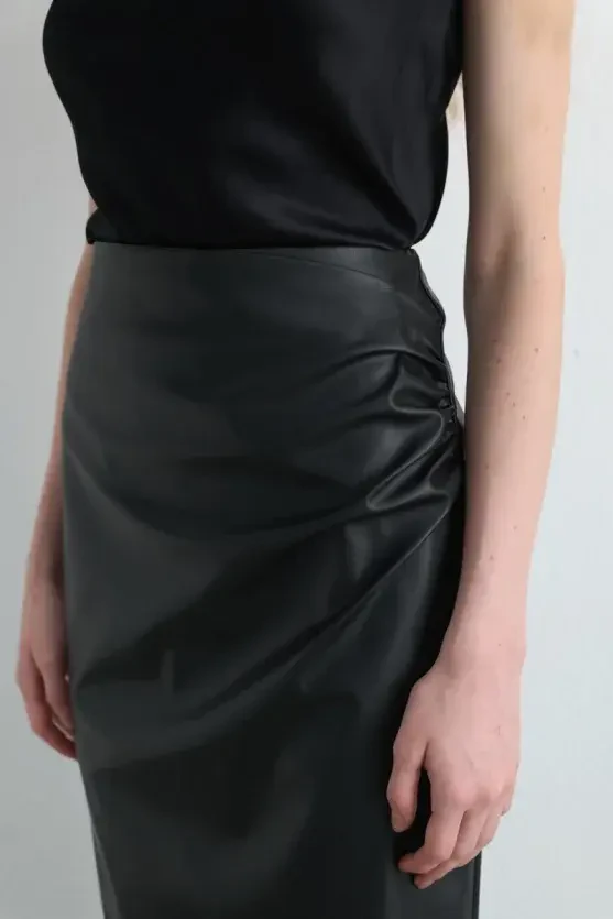 Wrap Leather Skirt - Black - 4