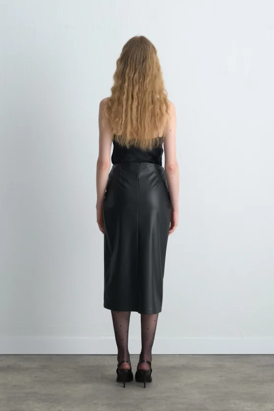 Wrap Leather Skirt - Black - Gusto