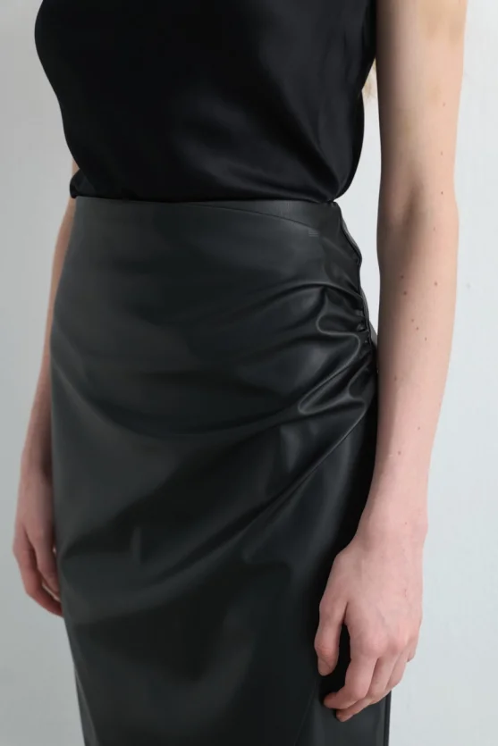 Wrap Leather Skirt Black - 4
