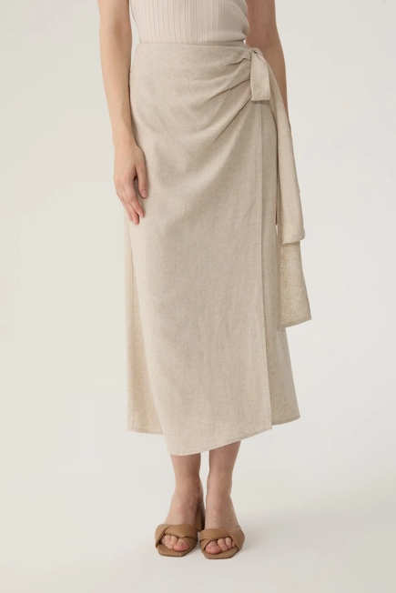 Wrap Linen Skirt - Beige Beige