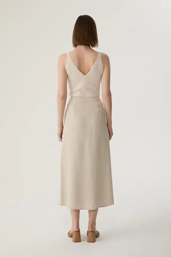 Wrap Linen Skirt - Beige - 4