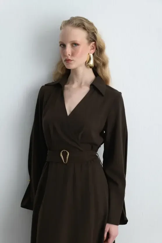 Wrap Long Lyocell Dress - Brown - Gusto