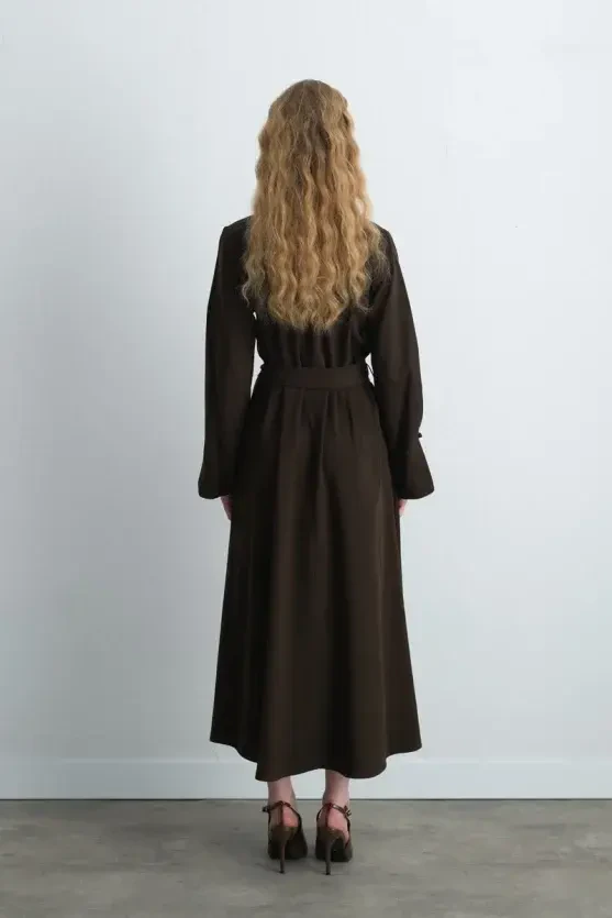 Wrap Long Lyocell Dress - Brown - Gusto