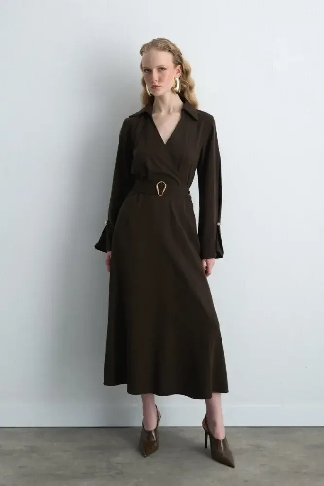 Wrap Long Lyocell Dress - Brown Brown