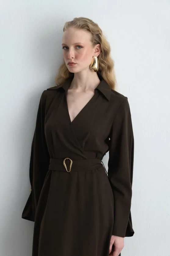 Wrap Long Lyocell Dress Brown - 4