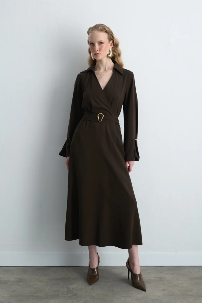 Wrap Long Lyocell Dress Brown Brown