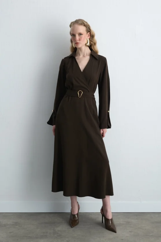 Wrap Long Lyocell Dress Brown - Gusto