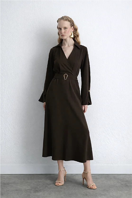 Wrap Long Lyocell Dress Brown - Gusto