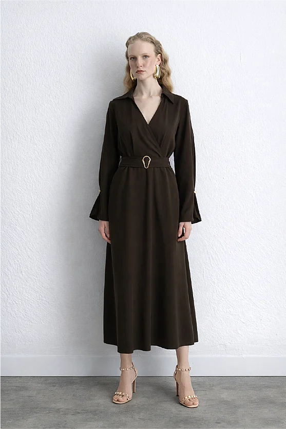 Wrap Long Lyocell Dress Brown - 4