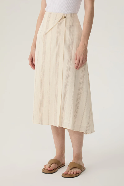 Wrap Long Striped Cotton Skirt - Ecru Ecru