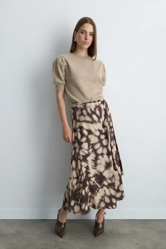 Wrap Long Viscose Skirt - Brown - 2
