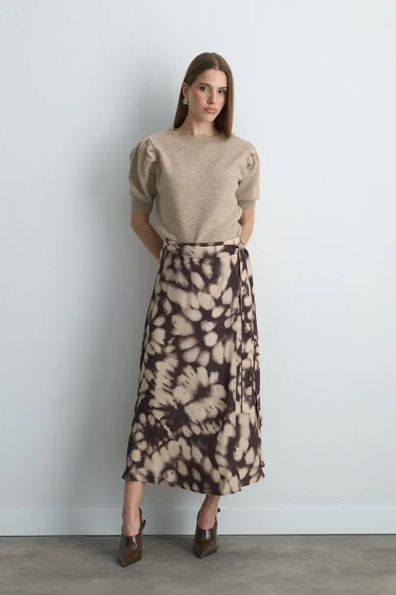 Wrap Long Viscose Skirt - Brown - Gusto