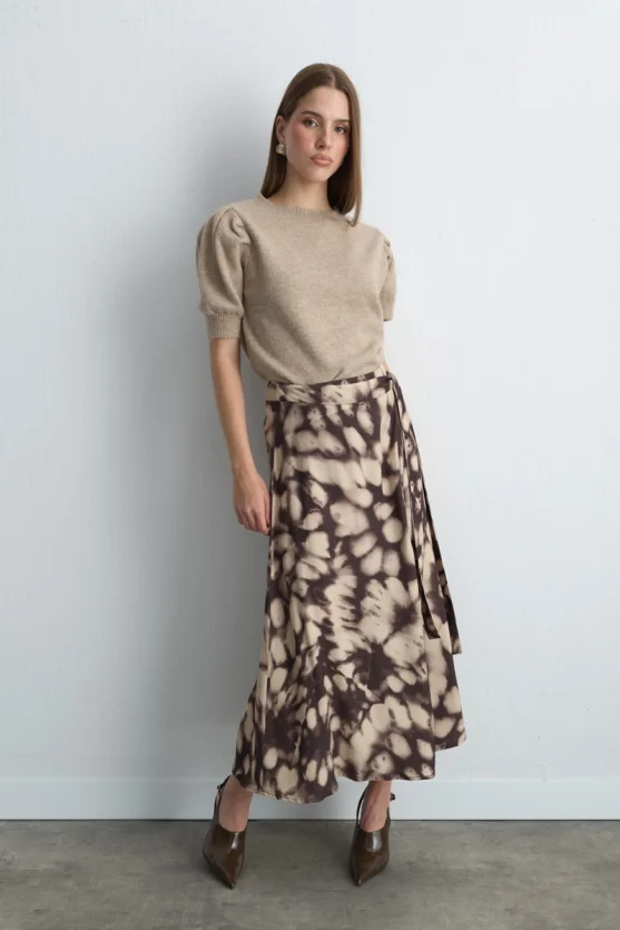 Wrap Long Viscose Skirt - Brown - 2