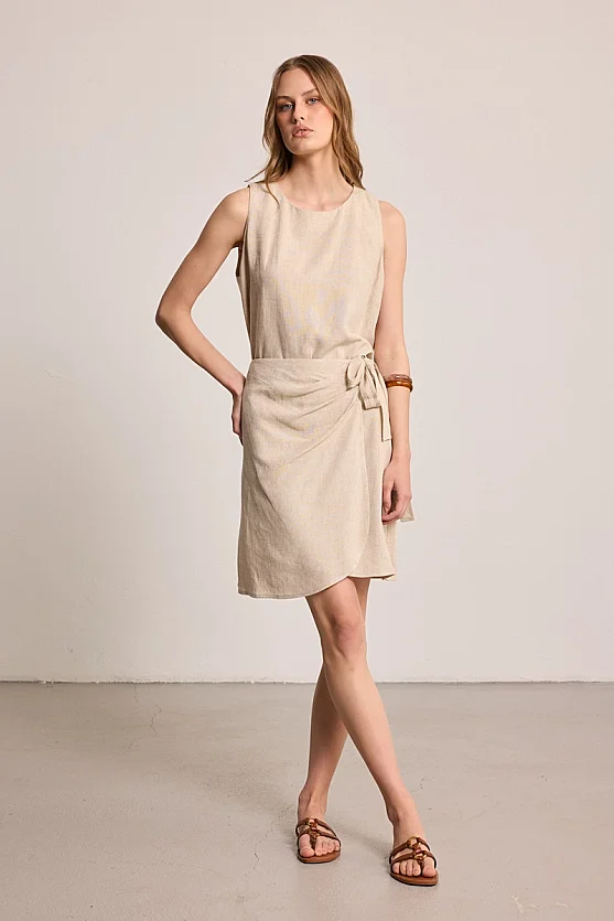 Wrap Mini Linen Skirt - Beige - 1