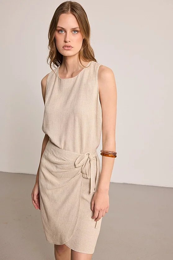 Wrap Mini Linen Skirt - Beige - 3