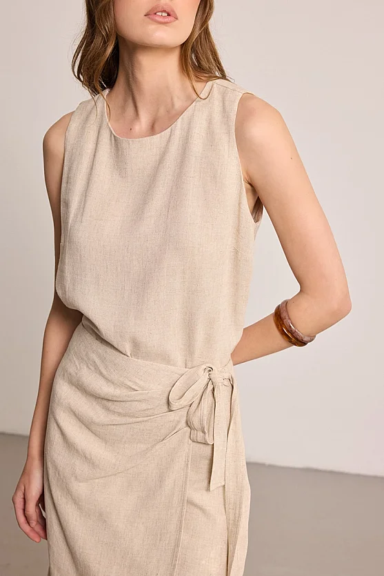 Wrap Mini Linen Skirt - Beige - 4