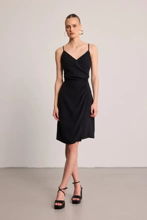 Wrap Mini Modal Dress - Black - 1