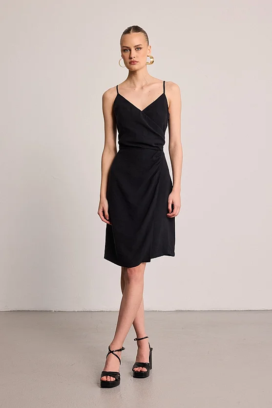 Wrap Mini Modal Dress - Black - Gusto