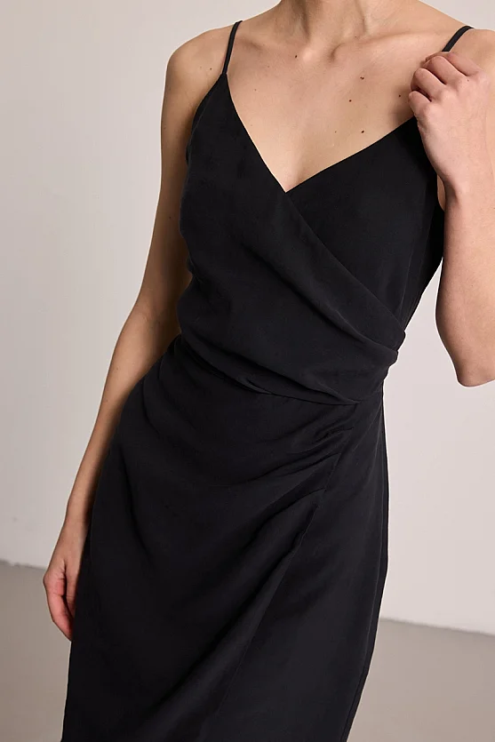 Wrap Mini Modal Dress - Black - Gusto