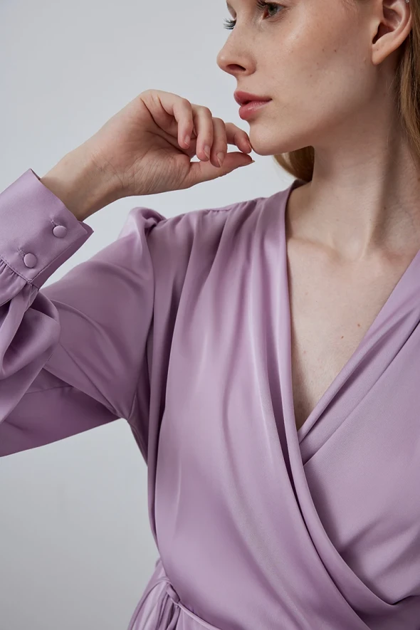 Wrap Satin Blouse - Lilac - 3