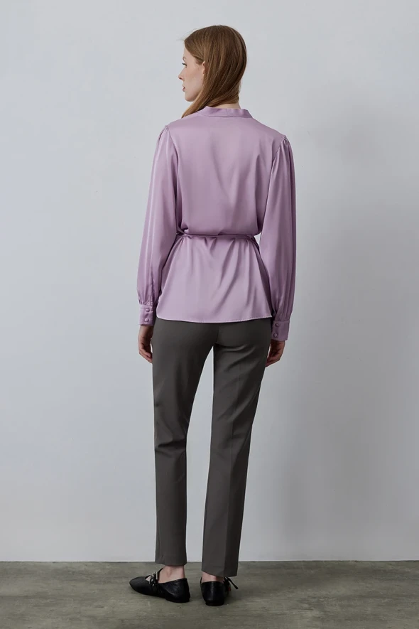 Wrap Satin Blouse - Lilac - 5