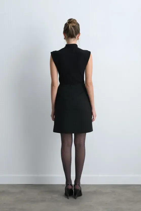 Wrap-Style Mini Skirt - Black - 5